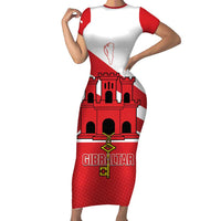 Custom Gibraltar Football Family Matching Short Sleeve Bodycon Dress and Hawaiian Shirt Castle And Key Sporty Style