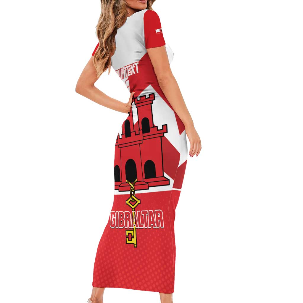 Custom Gibraltar Football Family Matching Short Sleeve Bodycon Dress and Hawaiian Shirt Castle And Key Sporty Style