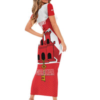 Custom Gibraltar Football Family Matching Short Sleeve Bodycon Dress and Hawaiian Shirt Castle And Key Sporty Style