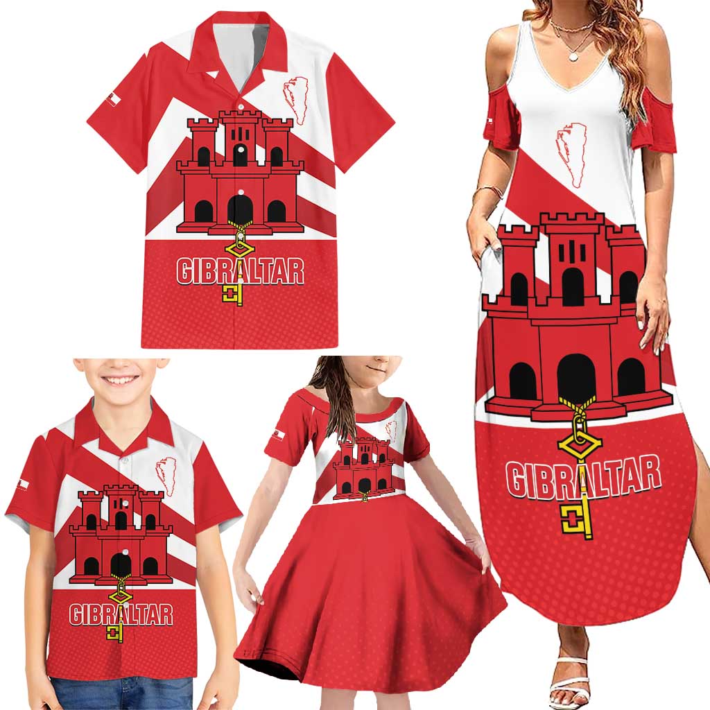 Custom Gibraltar Football Family Matching Summer Maxi Dress and Hawaiian Shirt Castle And Key Sporty Style