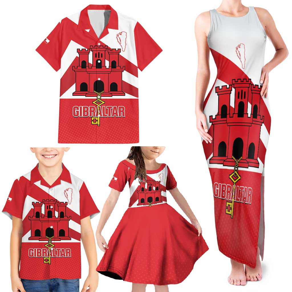 Custom Gibraltar Football Family Matching Tank Maxi Dress and Hawaiian Shirt Castle And Key Sporty Style