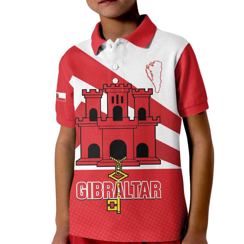 Custom Gibraltar Football Kid Polo Shirt Castle And Key Sporty Style