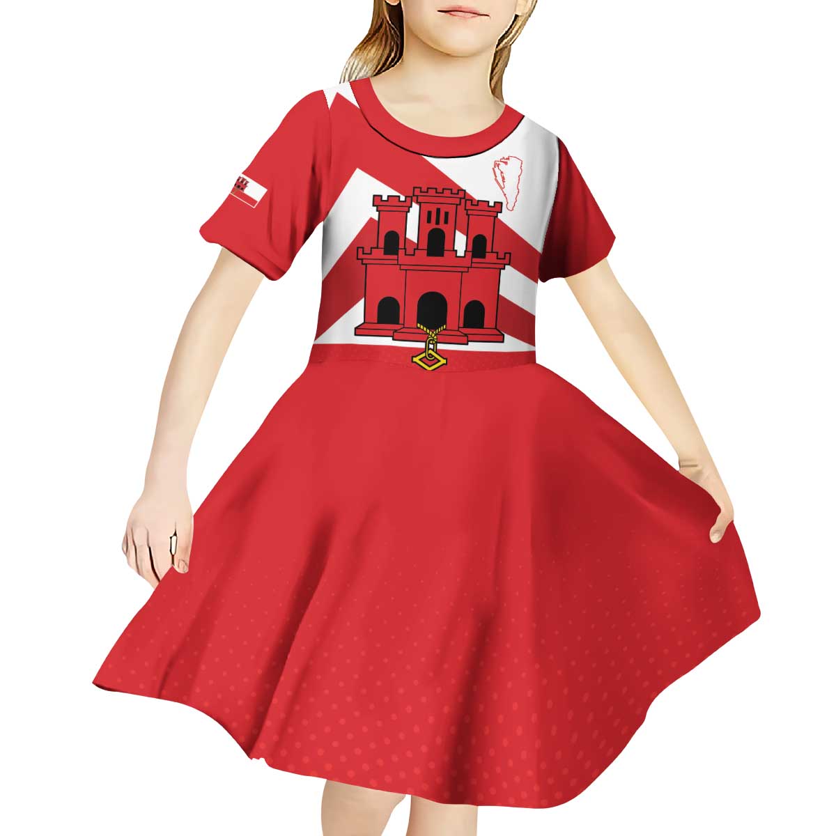 Custom Gibraltar Football Kid Short Sleeve Dress Castle And Key Sporty Style