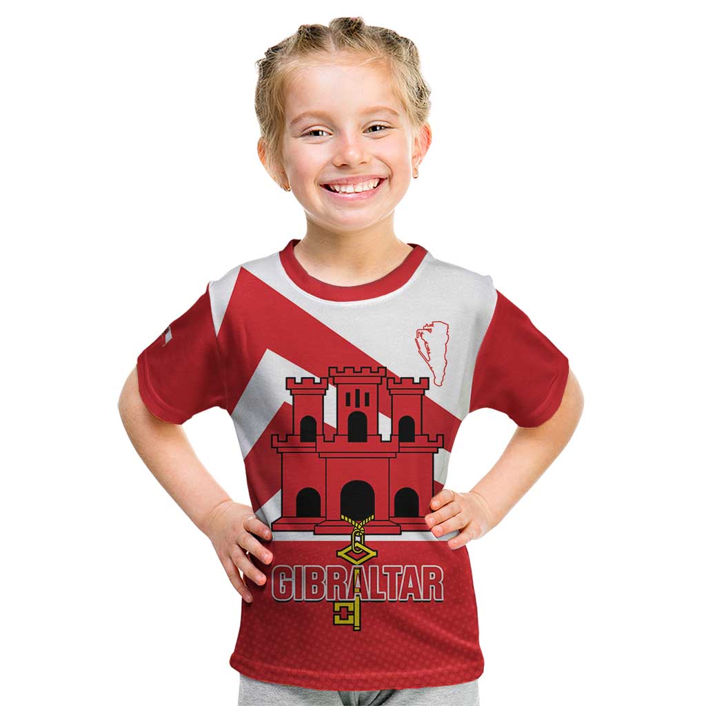 Custom Gibraltar Football Kid T Shirt Castle And Key Sporty Style