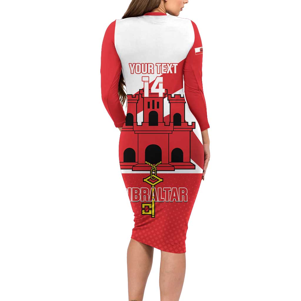 Custom Gibraltar Football Long Sleeve Bodycon Dress Castle And Key Sporty Style