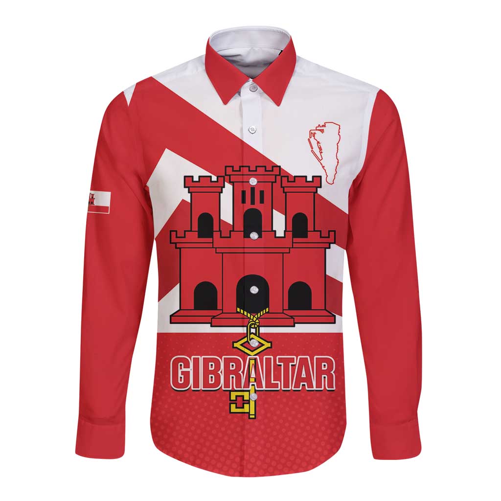 Custom Gibraltar Football Long Sleeve Button Shirt Castle And Key Sporty Style