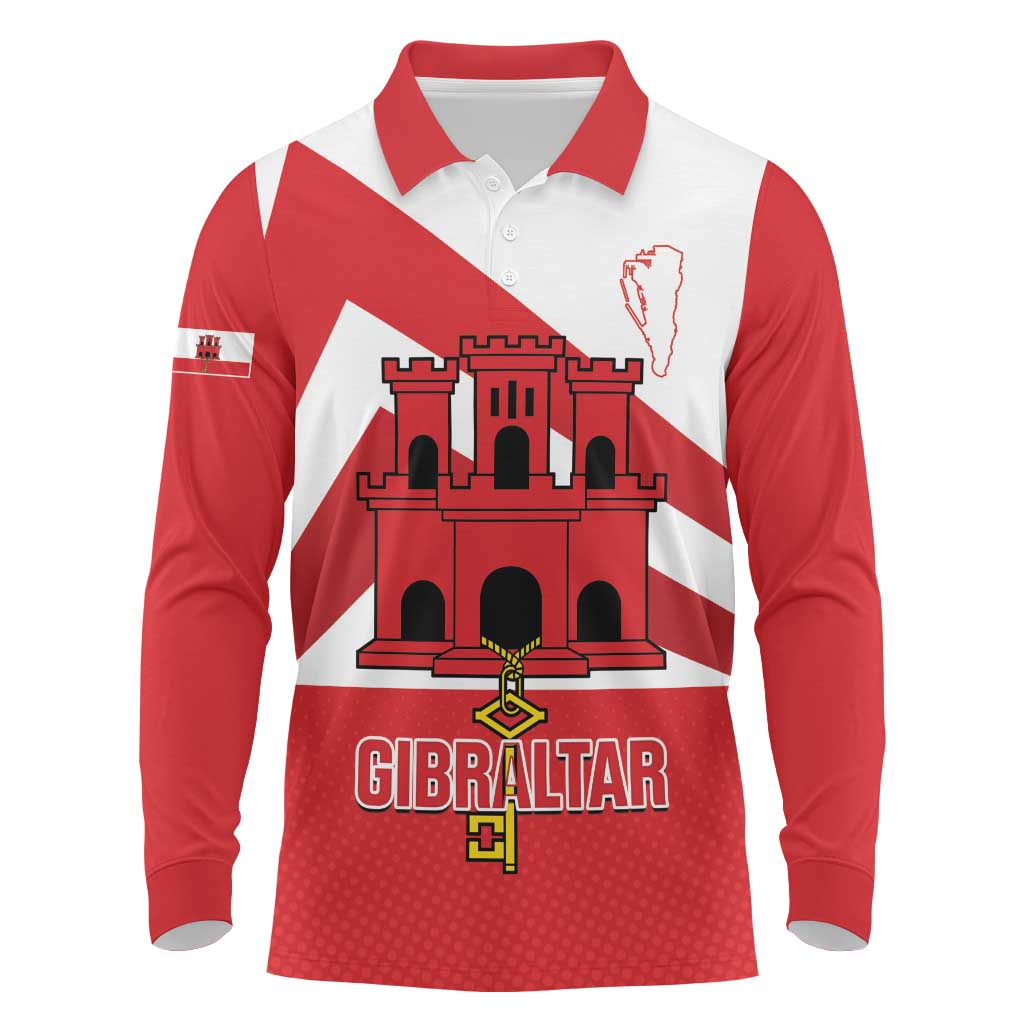 Custom Gibraltar Football Long Sleeve Polo Shirt Castle And Key Sporty Style