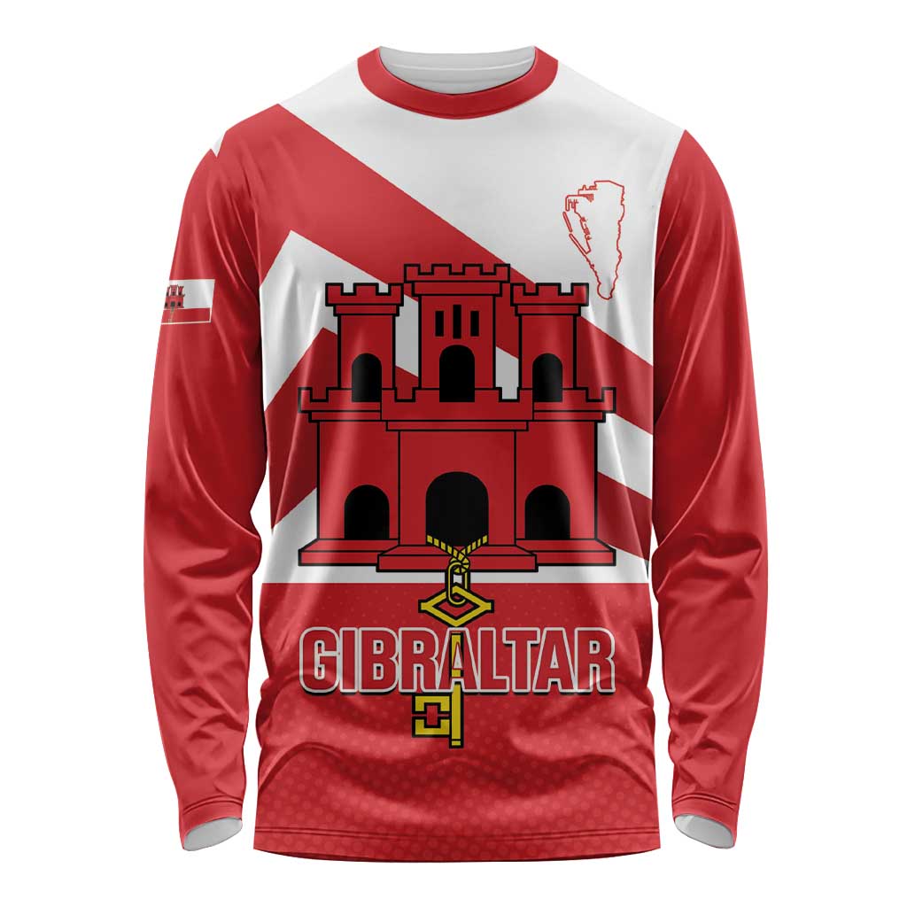 Custom Gibraltar Football Long Sleeve Shirt Castle And Key Sporty Style