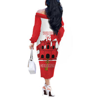 Custom Gibraltar Football Off The Shoulder Long Sleeve Dress Castle And Key Sporty Style