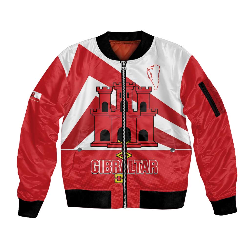 Custom Gibraltar Football Sleeve Zip Bomber Jacket Castle And Key Sporty Style