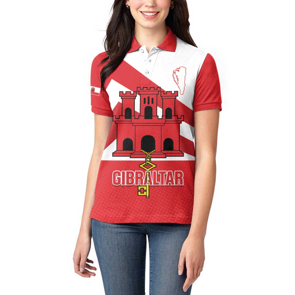 Custom Gibraltar Football Women Polo Shirt Castle And Key Sporty Style