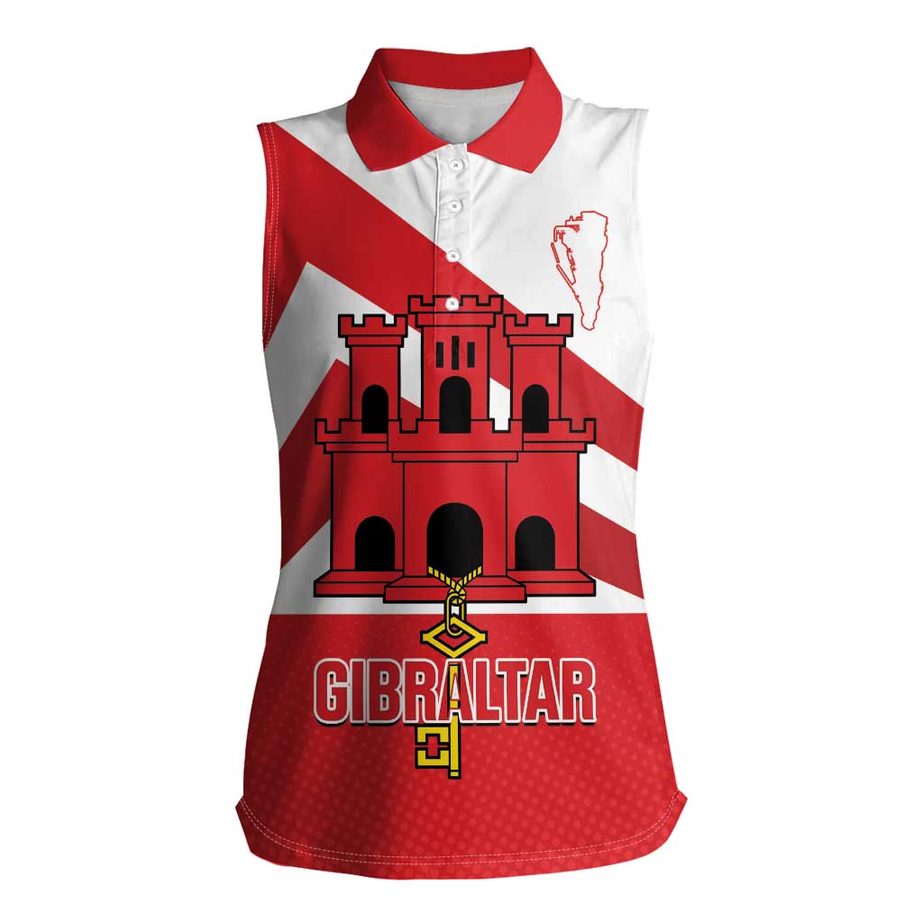 Custom Gibraltar Football Women Sleeveless Polo Shirt Castle And Key Sporty Style