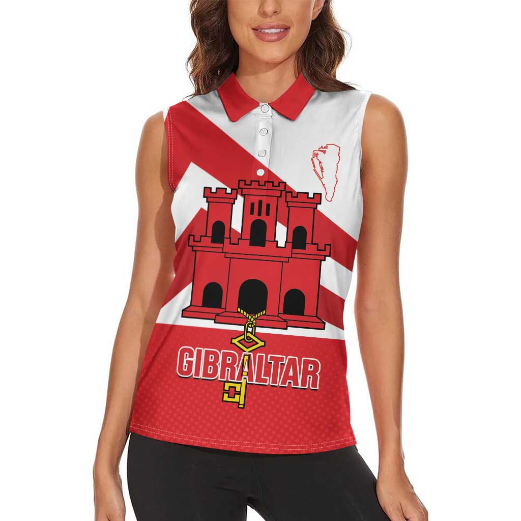 Custom Gibraltar Football Women Sleeveless Polo Shirt Castle And Key Sporty Style