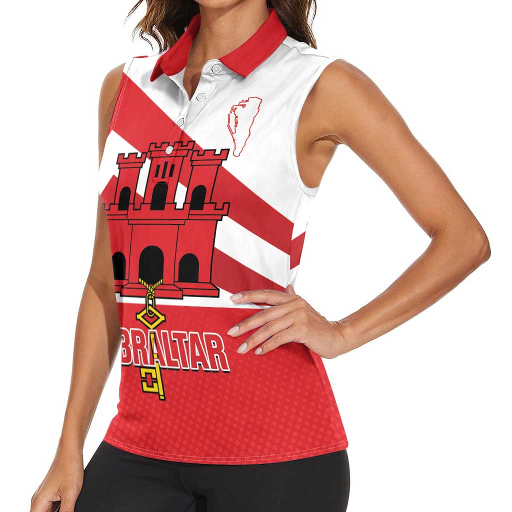 Custom Gibraltar Football Women Sleeveless Polo Shirt Castle And Key Sporty Style