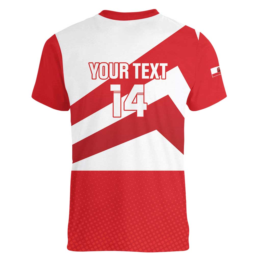 Custom Gibraltar Football Women V-Neck T-Shirt Castle And Key Sporty Style