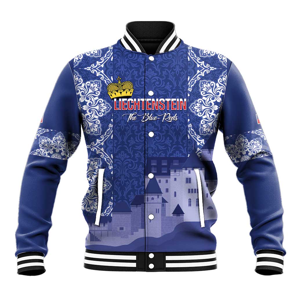 Custom Liechtenstein Football Baseball Jacket Go Blue-Reds Gutenberg Castle