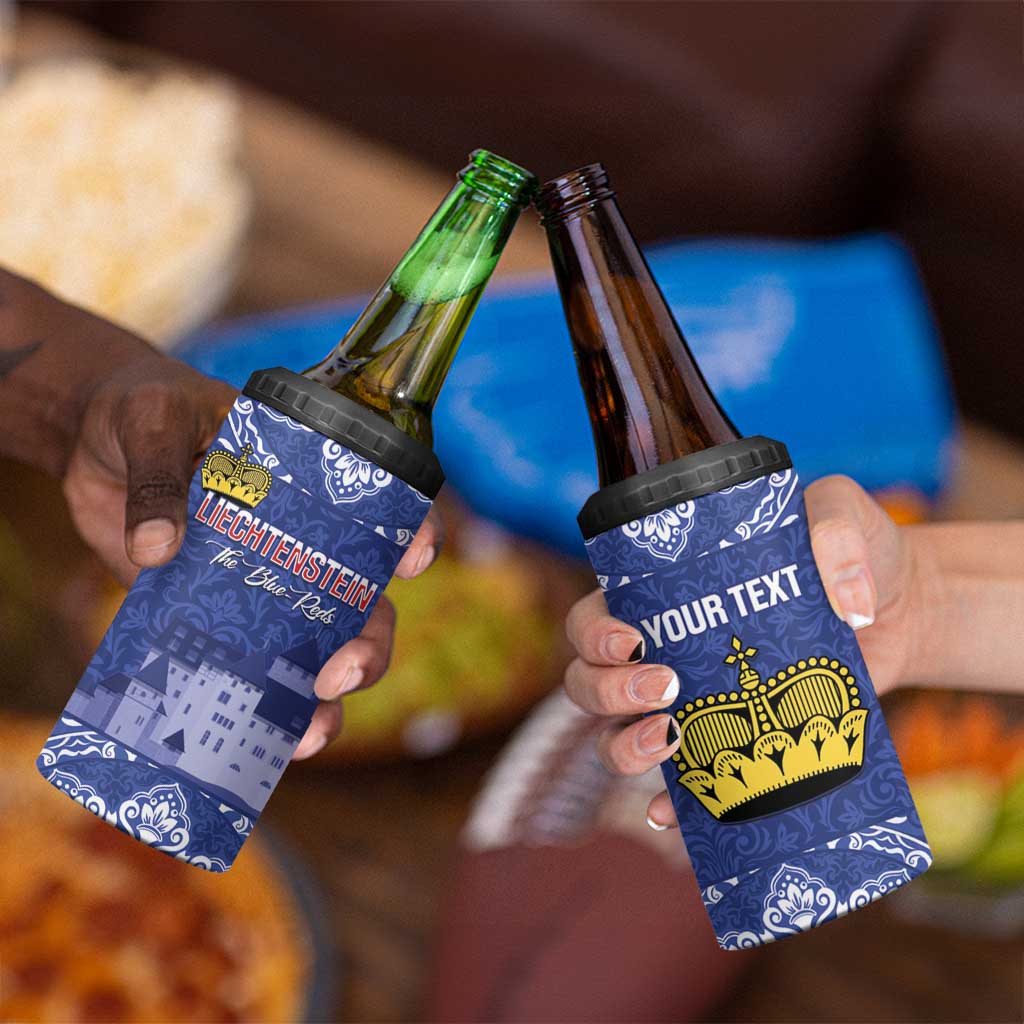 Custom Liechtenstein Football 4 in 1 Can Cooler Tumbler Go Blue-Reds Gutenberg Castle