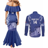 Custom Liechtenstein Football Couples Matching Mermaid Dress and Long Sleeve Button Shirt Go Blue-Reds Gutenberg Castle