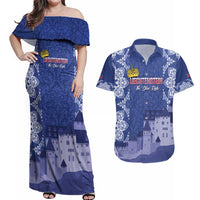 Custom Liechtenstein Football Couples Matching Off Shoulder Maxi Dress and Hawaiian Shirt Go Blue-Reds Gutenberg Castle