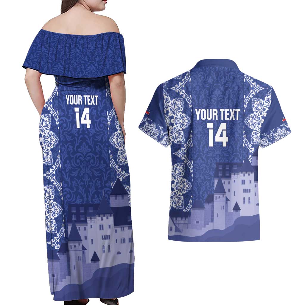 Custom Liechtenstein Football Couples Matching Off Shoulder Maxi Dress and Hawaiian Shirt Go Blue-Reds Gutenberg Castle