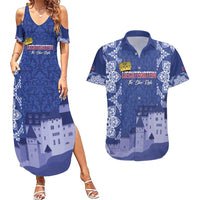 Custom Liechtenstein Football Couples Matching Summer Maxi Dress and Hawaiian Shirt Go Blue-Reds Gutenberg Castle