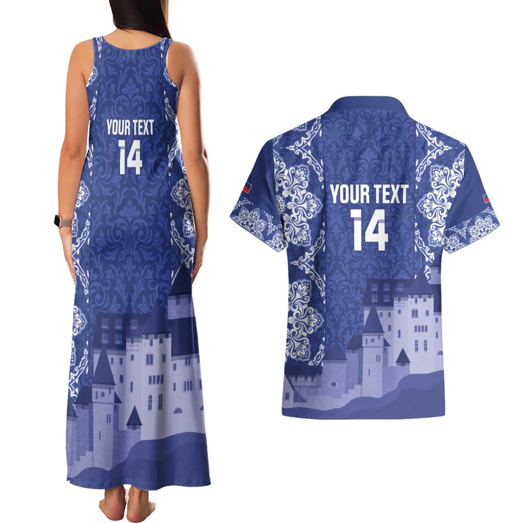 Custom Liechtenstein Football Couples Matching Tank Maxi Dress and Hawaiian Shirt Go Blue-Reds Gutenberg Castle