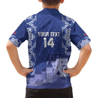Custom Liechtenstein Football Family Matching Long Sleeve Bodycon Dress and Hawaiian Shirt Go Blue-Reds Gutenberg Castle
