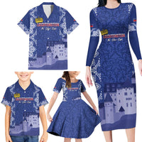 Custom Liechtenstein Football Family Matching Long Sleeve Bodycon Dress and Hawaiian Shirt Go Blue-Reds Gutenberg Castle