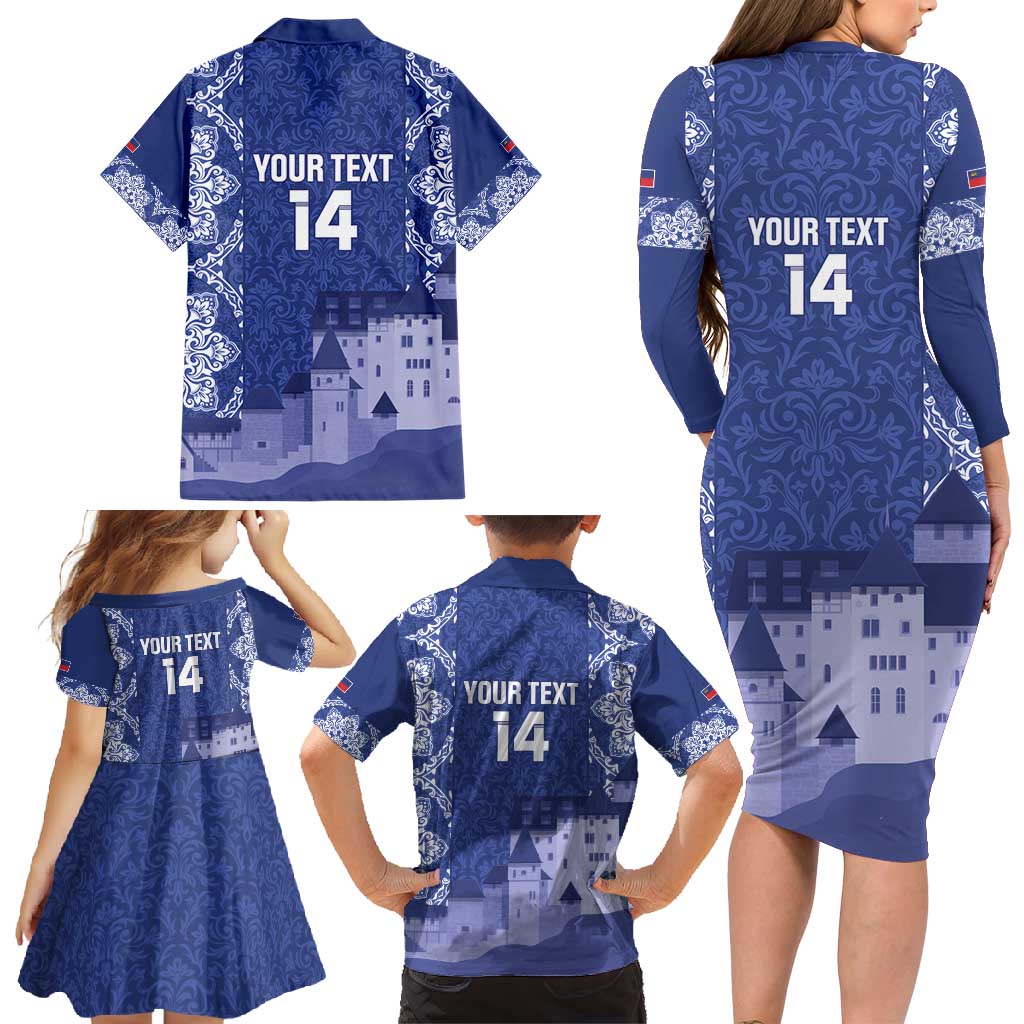 Custom Liechtenstein Football Family Matching Long Sleeve Bodycon Dress and Hawaiian Shirt Go Blue-Reds Gutenberg Castle