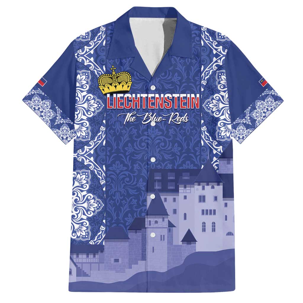 Custom Liechtenstein Football Family Matching Long Sleeve Bodycon Dress and Hawaiian Shirt Go Blue-Reds Gutenberg Castle