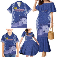 Custom Liechtenstein Football Family Matching Mermaid Dress and Hawaiian Shirt Go Blue-Reds Gutenberg Castle