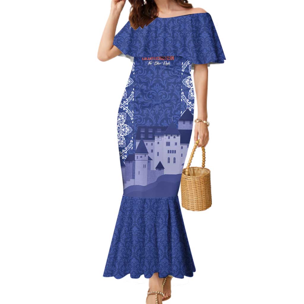 Custom Liechtenstein Football Family Matching Mermaid Dress and Hawaiian Shirt Go Blue-Reds Gutenberg Castle