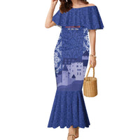 Custom Liechtenstein Football Family Matching Mermaid Dress and Hawaiian Shirt Go Blue-Reds Gutenberg Castle