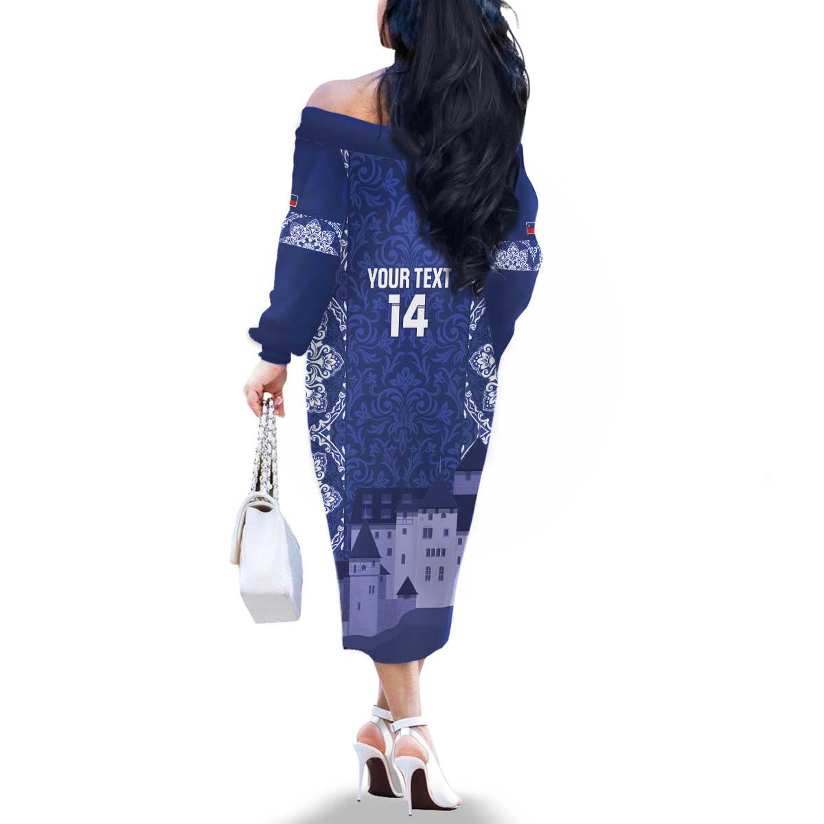 Custom Liechtenstein Football Family Matching Off The Shoulder Long Sleeve Dress and Hawaiian Shirt Go Blue-Reds Gutenberg Castle