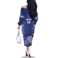 Custom Liechtenstein Football Family Matching Off The Shoulder Long Sleeve Dress and Hawaiian Shirt Go Blue-Reds Gutenberg Castle