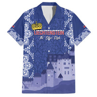 Custom Liechtenstein Football Family Matching Off Shoulder Maxi Dress and Hawaiian Shirt Go Blue-Reds Gutenberg Castle