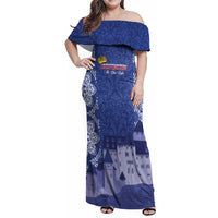 Custom Liechtenstein Football Family Matching Off Shoulder Maxi Dress and Hawaiian Shirt Go Blue-Reds Gutenberg Castle