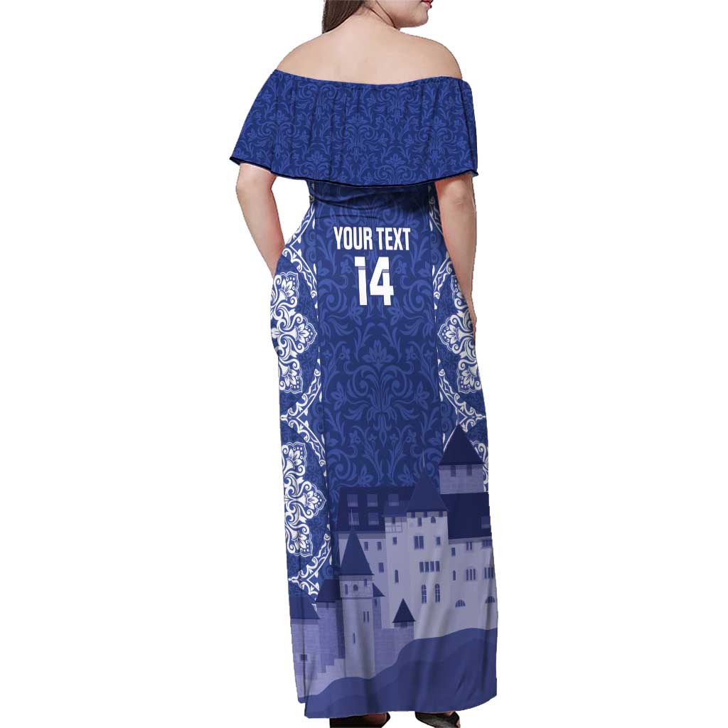 Custom Liechtenstein Football Family Matching Off Shoulder Maxi Dress and Hawaiian Shirt Go Blue-Reds Gutenberg Castle