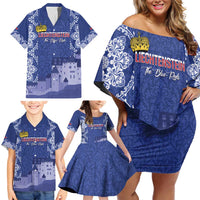 Custom Liechtenstein Football Family Matching Off Shoulder Short Dress and Hawaiian Shirt Go Blue-Reds Gutenberg Castle