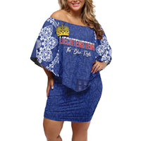 Custom Liechtenstein Football Family Matching Off Shoulder Short Dress and Hawaiian Shirt Go Blue-Reds Gutenberg Castle