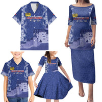 Custom Liechtenstein Football Family Matching Puletasi and Hawaiian Shirt Go Blue-Reds Gutenberg Castle