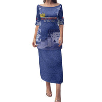 Custom Liechtenstein Football Family Matching Puletasi and Hawaiian Shirt Go Blue-Reds Gutenberg Castle