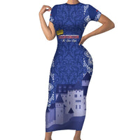 Custom Liechtenstein Football Family Matching Short Sleeve Bodycon Dress and Hawaiian Shirt Go Blue-Reds Gutenberg Castle