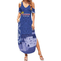 Custom Liechtenstein Football Family Matching Summer Maxi Dress and Hawaiian Shirt Go Blue-Reds Gutenberg Castle