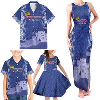 Custom Liechtenstein Football Family Matching Tank Maxi Dress and Hawaiian Shirt Go Blue-Reds Gutenberg Castle