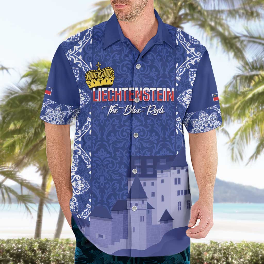 Custom Liechtenstein Football Hawaiian Shirt Go Blue-Reds Gutenberg Castle