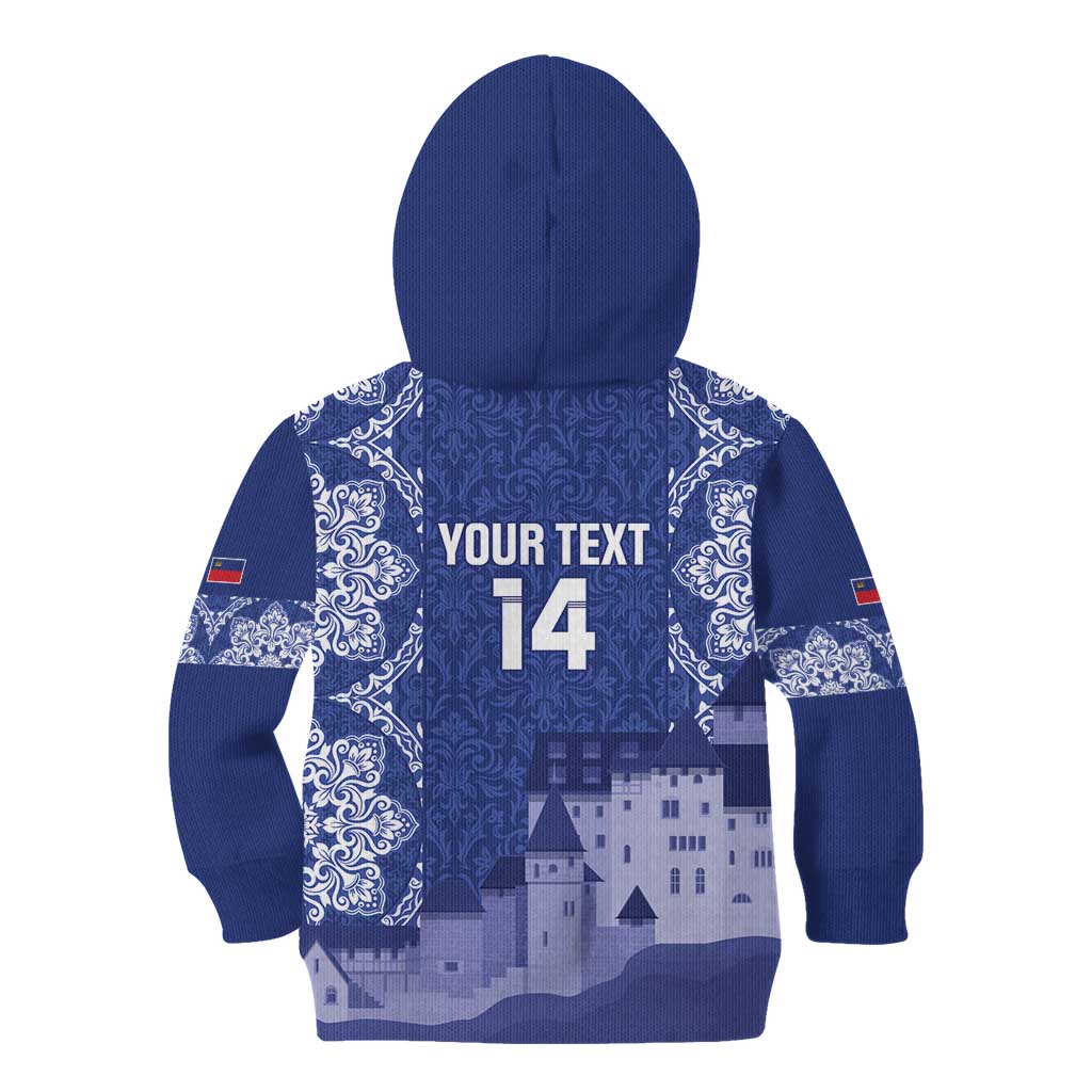 Custom Liechtenstein Football Kid Hoodie Go Blue-Reds Gutenberg Castle