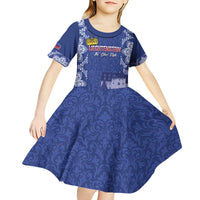 Custom Liechtenstein Football Kid Short Sleeve Dress Go Blue-Reds Gutenberg Castle