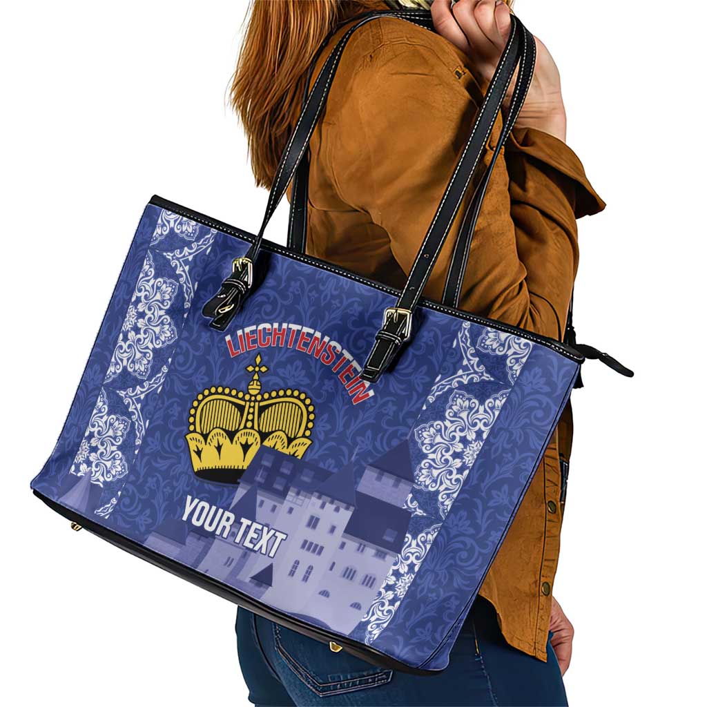 Custom Liechtenstein Football Leather Tote Bag Go Blue-Reds Gutenberg Castle