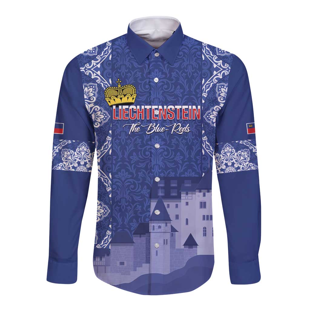 Custom Liechtenstein Football Long Sleeve Button Shirt Go Blue-Reds Gutenberg Castle